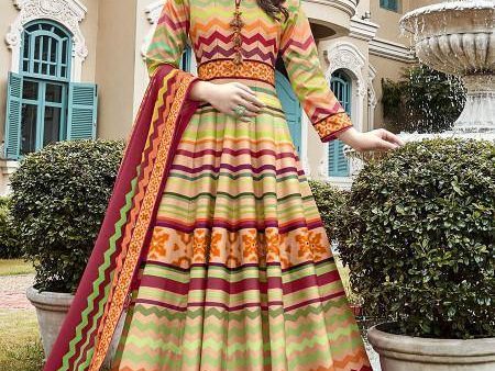 Myra Beautiful Multicolour Silk Digital Patola Gown Discount