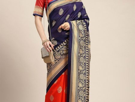 Saree Mall Ethnic Motifs Printed Half & Half Art Silk Sarees Cheap