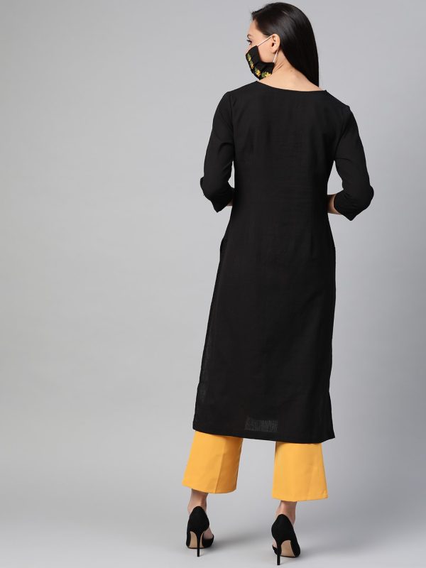 HERE&NOW Women Black Solid Straight Kurta Cheap