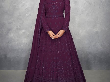 Myra Beautiful Purple Georgette Embroidered Anarkali Suit Cheap