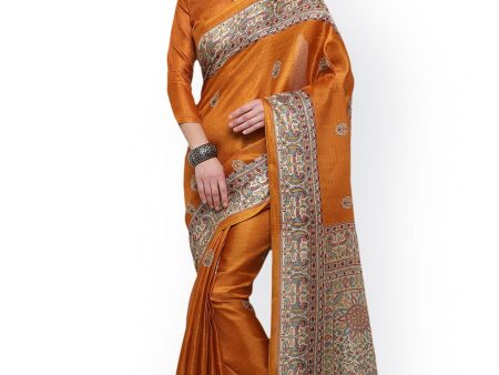 Saree Mall Mustard Art Silk Printed Bhagalpuri Saree Online now