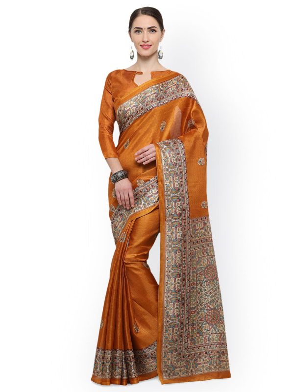 Saree Mall Mustard Art Silk Printed Bhagalpuri Saree Online now