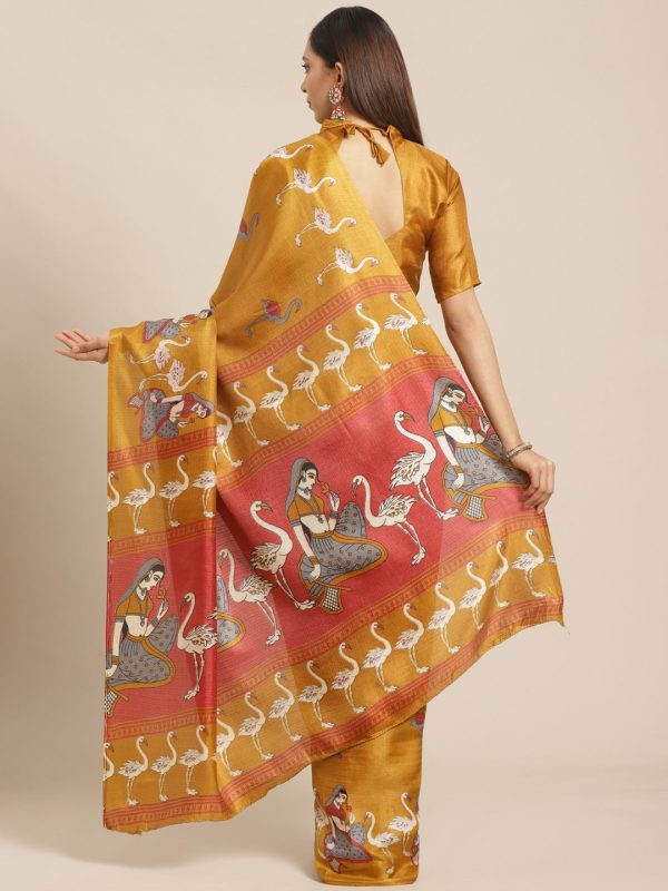 Saree Mall Brown & White Printed Saree Online Sale