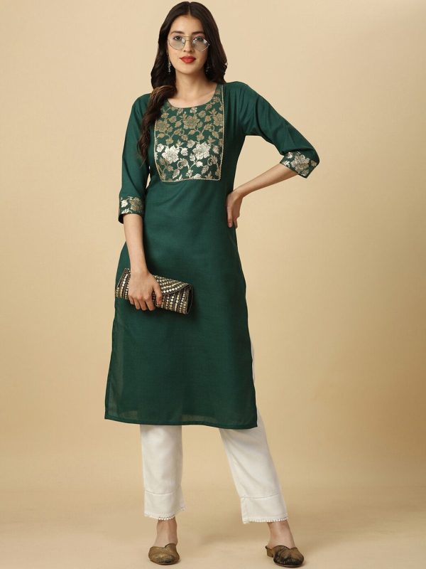 HERE&NOW Green Floral Yoke Design Gotta Patti Kurta Discount