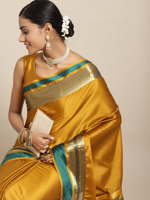 Saree Mall Mustard Zari Silk Blend Uppada Sarees For Discount