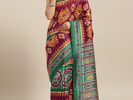 Saree Mall Magenta & Green Printed Bhagalpuri Saree on Sale