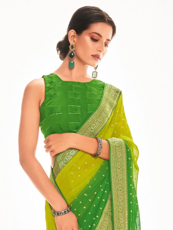 Saree Mall Green & Yellow Ethnic Motifs Embroidered Silk Blend Mangalagiri Sarees Online Sale