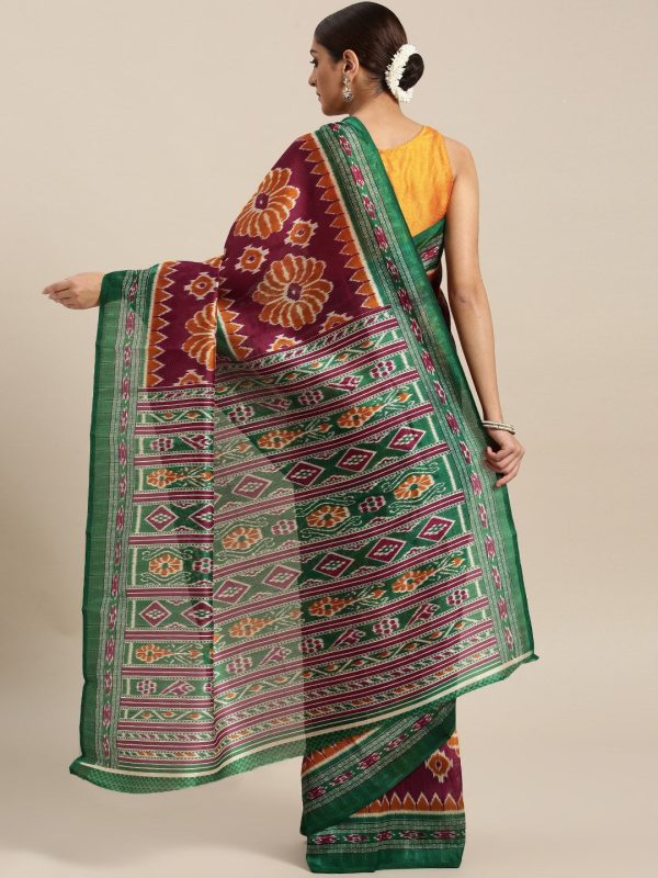 Saree Mall Magenta & Green Printed Bhagalpuri Saree on Sale