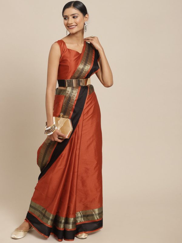 Saree Mall Rust & Gold-Toned Woven Design Silk Blend Uppada Sarees For Sale