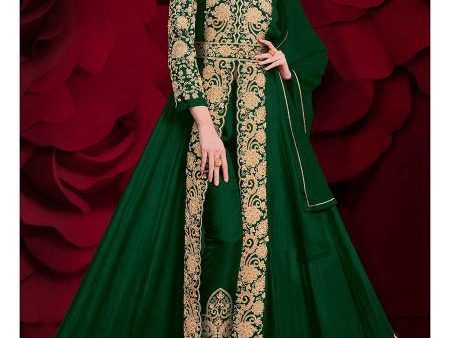 Myra Beautiful Green Georgette Embroidered Anarkali Pant Style Suit For Sale