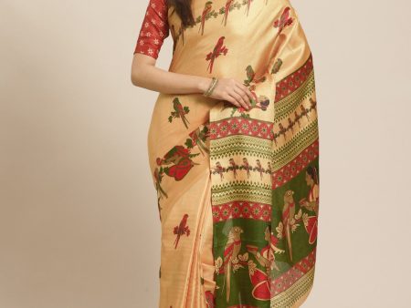 Saree Mall Beige & Red Printed Saree Sale