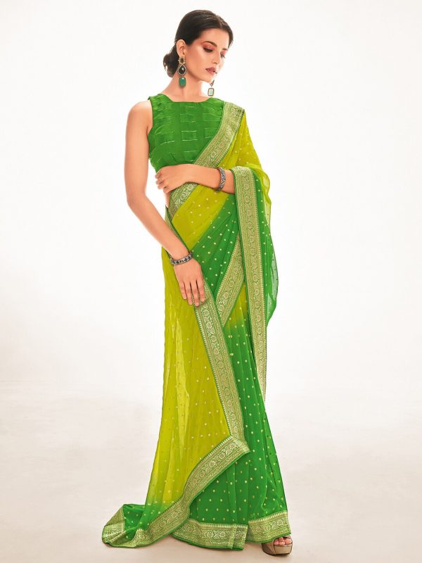 Saree Mall Green & Yellow Ethnic Motifs Embroidered Silk Blend Mangalagiri Sarees Online Sale