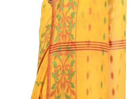 Desh Bidesh Woven Handloom Cotton Silk Saree (Yellow) Discount