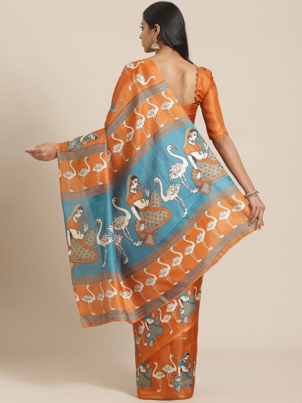 Saree Mall Rust Orange & Beige Ethnic Motifs Print Bhagalpuri Saree Online now