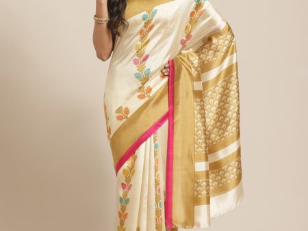 Saree Mall Beige & Pink Ethnic Motifs Print Saree Sale