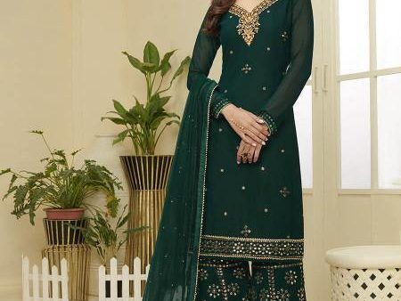 Myra Beautiful Green Georgette Embroidered Palazzo Suit For Cheap