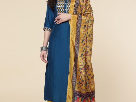 HERE&NOW Ethnic Motifs Embroidered Mirror Work Jute Silk Kurta with Trousers & Dupatta Sale