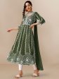 HERE&NOW Green & White Ethnic Motifs Embroidered Chikankari Kurta & Dupatta Cheap