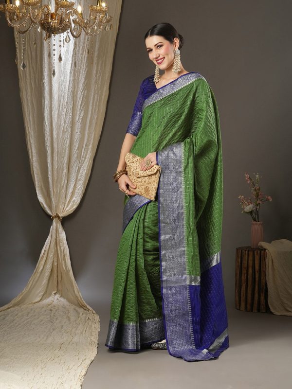 Saree Mall Checked Zari Taant Traditional Sarees Discount