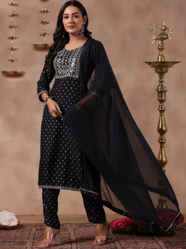 Anubhutee Ethnic Motifs Embroidered Regular Thread Work Kurta With Trousers & Dupatta Online now