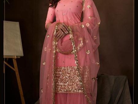 Myra Pink Soft Net Gharara Suit Cheap