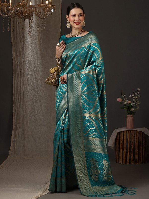 Saree Mall Woven Design Zari Silk Blend Banarasi Saree For Discount