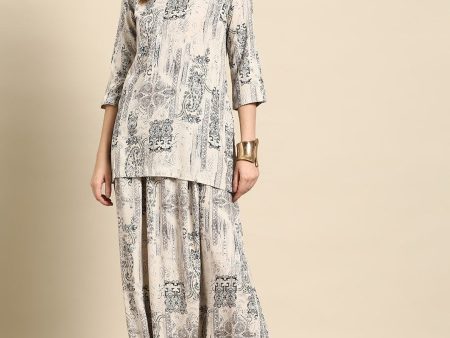 Anouk Ethnic Motifs Foil Printed Fusion Kurti With Dhoti Pants For Discount