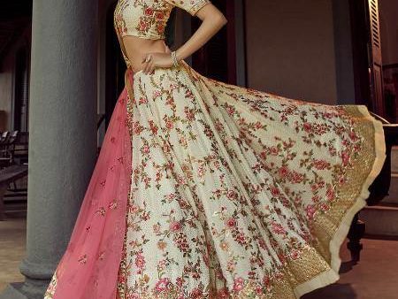 Myra Beautiful Off White Heavy Embroidered Georgette Bridal Lehenga For Discount