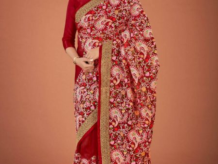 Vamsee Maroon Organza Saree Supply