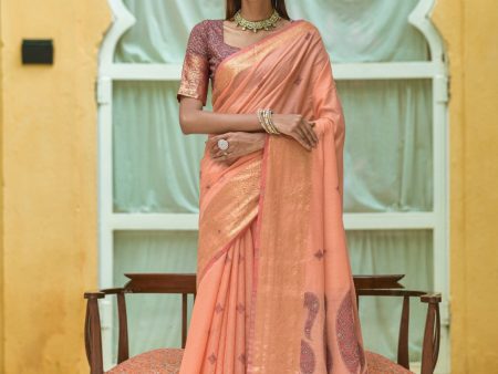 Vishnu Weaves Women s Orange Pure Cotton Zari Woven Saree with Blouse Online now