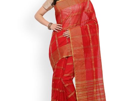 Saree Mall Red Art Silk Checked Bhagalpuri Saree Cheap