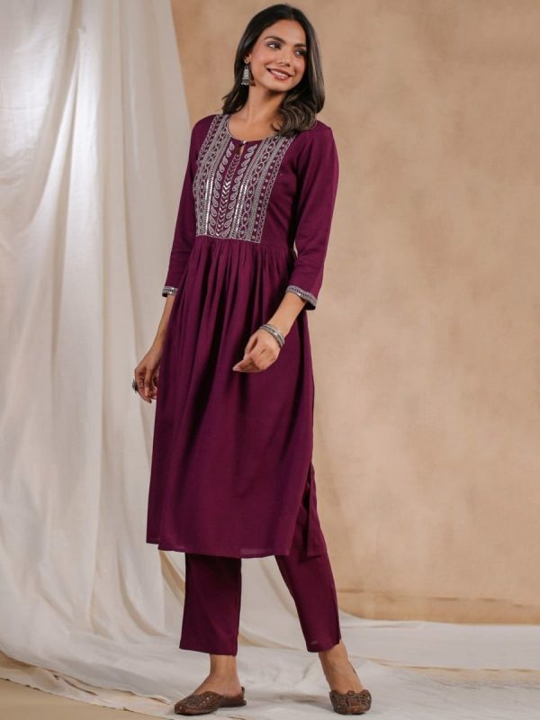 Anubhutee Ethnic Motifs Yoke Design Sequins Detail A-Line Kurta Online now