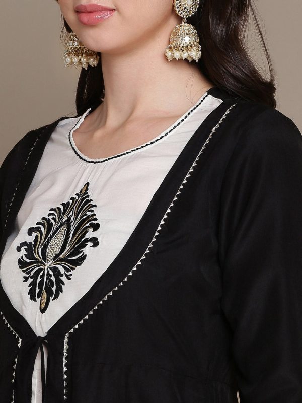 HERE&NOW Ethnic Motifs Embroidered Layered A-Line Cotton Kurta Online now