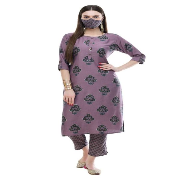 Lagi Women s Mauve Printed Straight Kurta & Pant (MC39B) Sale