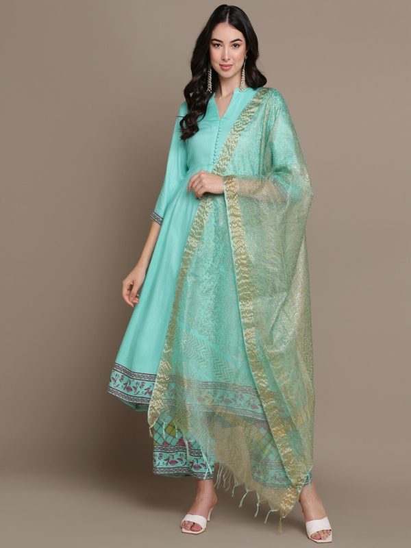 HERE&NOW Ethnic Motifs Printed Anarkali Kurta with Palazzos & Dupatta Cheap