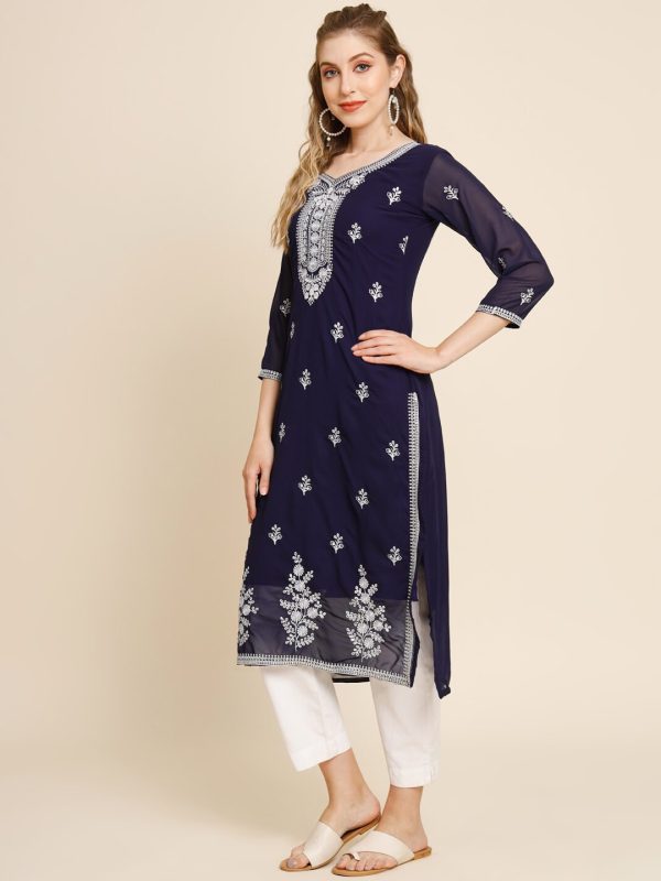 HERE&NOW Ethnic Motifs Embroidered Georgette Kurta Hot on Sale