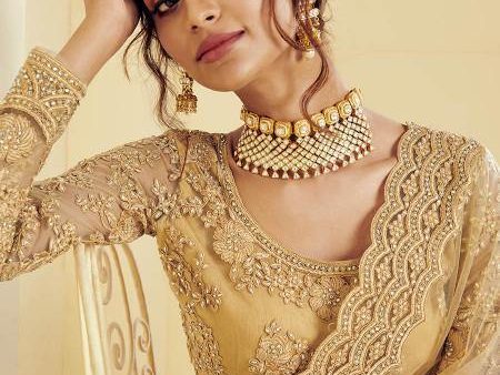 Myra Beautiful Golden Heavy Embroidered Net Bridal Lehenga Online Hot Sale