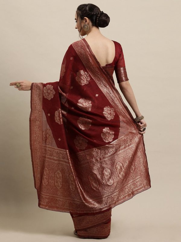 Saree Mall Maroon & Gold-Toned Ethnic Motifs Zari Silk Blend Banarasi Sarees Online Hot Sale