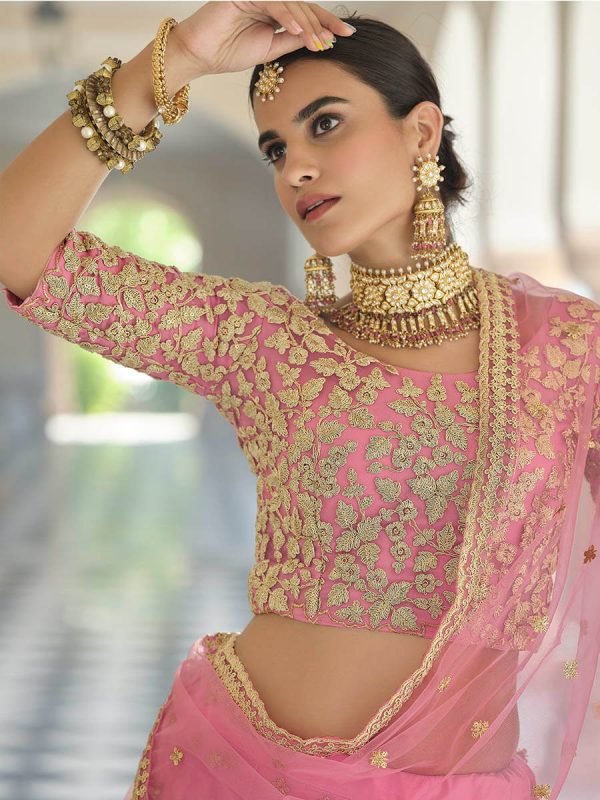 Myra Baby Pink Net Embroidered Lehenga Online now