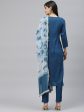 HERE&NOW Women Blue Embroidered Kurta with Trousers & Dupatta Online