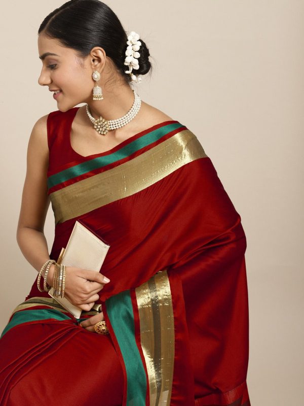 Saree Mall Maroon & Gold-Toned Zari Silk Blend Uppada Sarees Hot on Sale