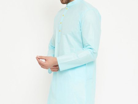 VM by Vastramay Men s Aqua Cotton Kurta For Sale