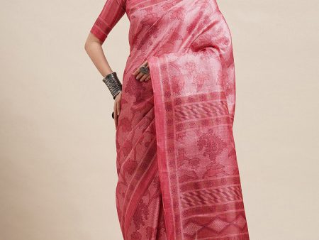 Saree Mall Peach-Coloured & White Floral Art Silk Sarees Fashion