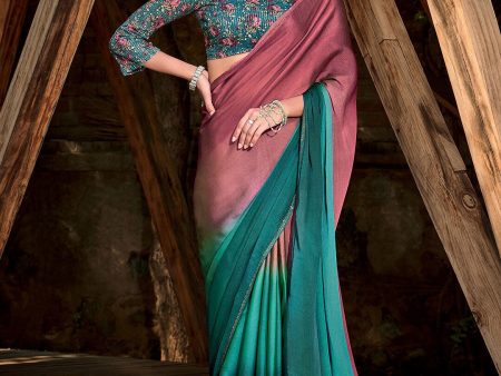 Saree Mall Mauve & Turquoise Blue Ombre Embellished Sarees Online Hot Sale