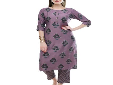 Lagi Women s Mauve Printed Straight Kurta & Pant (MC39B) Sale