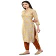 Lagi Women s Orange Printed Straight Kurta & Pant (MC45B) For Discount