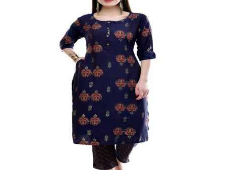 Lagi Women s Blue Printed Straight Kurta & Pant (MC38B) Fashion