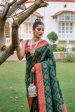 Vishnu Weaves Women s Bottle Green Patola Banarasi Silk Meenakari Zari Woven Saree with Blouse Fashion