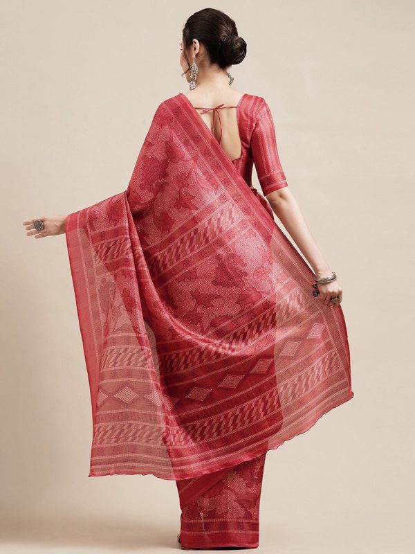 Saree Mall Red & Off White Floral Art Silk Sarees on Sale