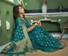 Delightful Designer Turquoise Color Organza Silk Saree With Weaving Work - Yomika Fashions Discount